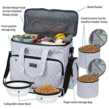 BAGLHER Dog Travel Bag, Pet Travel Bag (ALL Pet Travel Supplies), With 2 Pet Food Containers and 2 Collapsible Silicone Bowls; Essential Kits for Pet Travel DLwhite - color: DLwhite, size: Large