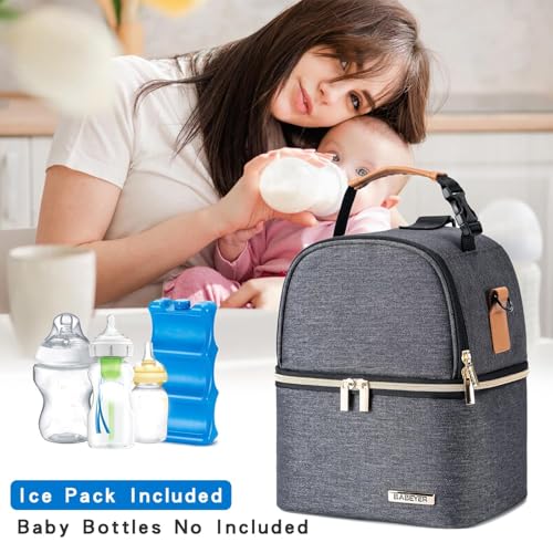 Breastmilk Cooler Bag with Ice Pack Fits 6 Baby Bottles up to 9 Ounce, Breastmilk Pump Cooler Bag with Shoulder Strap for Nursing Mom Daycare, Work, Travel- Grey - color: Dark Grey