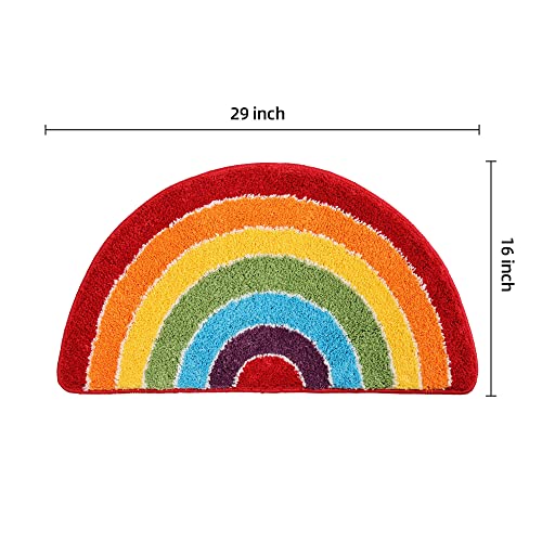 Panstar Rainbow Bath Mat for Bathroom, Luxury Absorbent Bathroom Mats Non Slip, Cute Colorful Striped Bathtub Rug Fun Fluffy Shower Rugs Washable