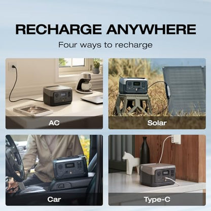 EF ECOFLOW Portable Power Station RIVER 2, 256Wh LiFePO4 Battery/ 1 Hour Fast Charging, 2 Up to 600W AC Outlets, Solar Generator (Solar Panel Optional) for Outdoor Camping/RVs/Home Use - style: RIVER 2