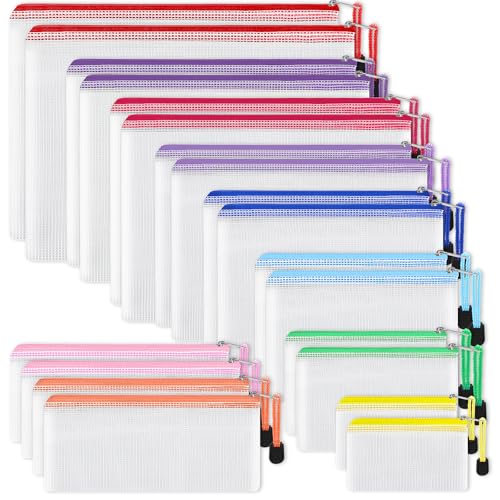 EOOUT 20pcs Mesh Zipper Pouch, Waterproof Zipper Bags, 8 Sizes Plastic Travel Pouch, 10 Colors, Multipurpose for Board Game, Travel Storage, School Supplies, Office Appliances, Home Organize - style: Multicolor-20pcs