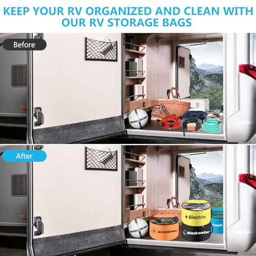 BOYISEN RV Hose Storage Bags 4 Pack - Waterproof RV Sewer Hose Storage, RV Utility Bag Organizer, RV Hose Bag for Electrical Cords, Fresh/Black Water Hoses and RV Accessories (Zipper Closures) - style: Two-Way Zipper Closures and Visible Cover