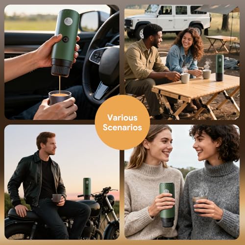 Portable Electric Espresso Machine, Travel Coffee Maker for Camping, Car Coffee Maker Self-Heating with USB-C, 20 Bar Coffee Maker With Ground Coffee & NS Capsule for RV, Hiking, Office(Green) - color: GREEN