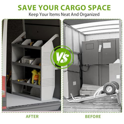 Cargo Van Shelving System 42" L x 13" W x 46" H, Sturdy Steel Van Storage Shelves for Ford Transit, NV200, Chevy City Express, RAM Promaster City, Cargo Van Organizer Racks. - size: 42" L x 13" W x 46" H