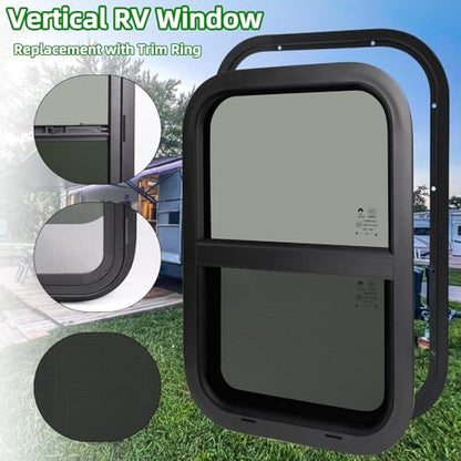 NOVINO RV Windows for Cargo Trailer, 15" W x 22" H RV Camper Cargo Trailer Windows Replacement, Vertical Sliding,Fit 15/16" or 1-3/8" Thick Wall,Allow Error 1/16”,DOT Approved - size: 15"W x 22"H