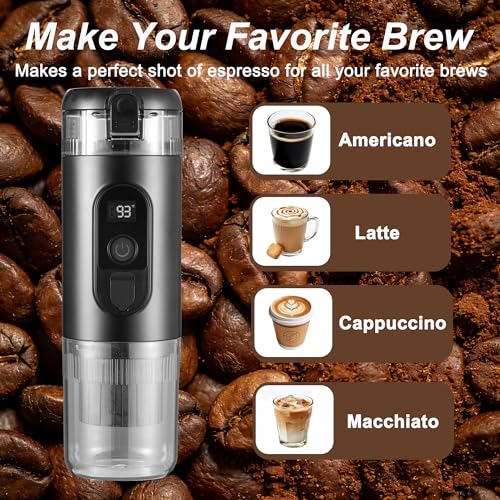 Portable Electric Espresso Machine Travel Coffee Maker 20 bar Mini Espresso Self-Heating Car Coffee Maker Compatible with Ground Coffee & NS Capsule for Camping RV Hiking Offic, Black - color: Black