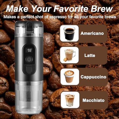 Portable Electric Espresso Machine Travel Coffee Maker 20 bar Mini Espresso Self-Heating Car Coffee Maker Compatible with Ground Coffee & NS Capsule for Camping RV Hiking Offic, Black - color: Black