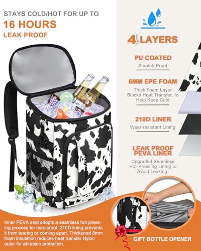 Capolo 36/45 Cans Cooler Backpack Insulated Waterproof for Women Men Lunch Backpack Coolers Leak Proof Soft Cooler Bags - color: Cow Print, size: 36 Cans