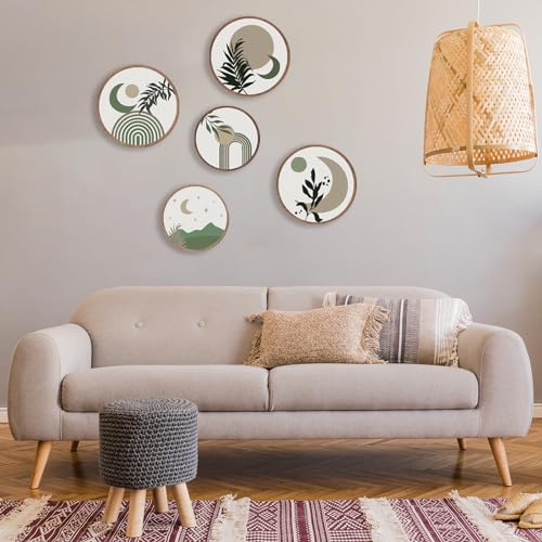 ONIZHITY 5 Pcs Boho Wall Art - Geometric, Minimalist Bohemian Design for Living Room, Bedroom, Bathroom - Farmhouse Green - 10'' and 8'' - color: Green Boho