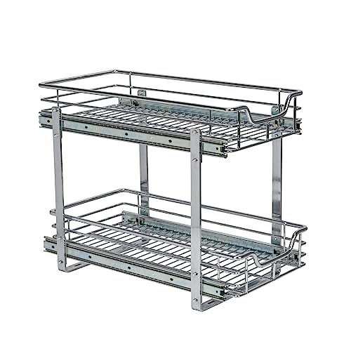 Household Essentials Chrome-Plated Steel Dual-Tier Pull-Out Organizer - size: 11.75" - Extended, style: Dual Slide