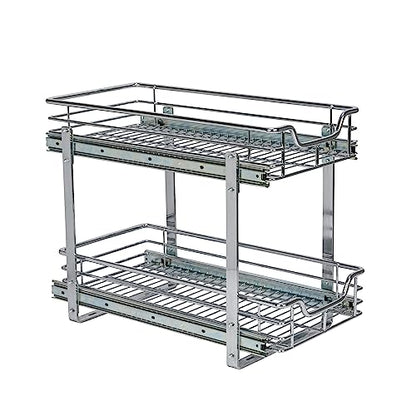 Household Essentials Chrome-Plated Steel Dual-Tier Pull-Out Organizer - size: 11.75" - Extended, style: Dual Slide