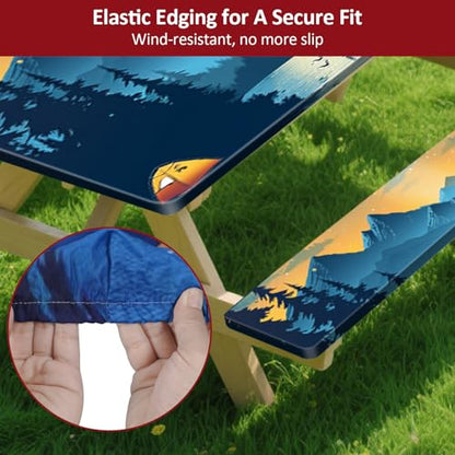 Picnic Table Cover with Bench Covers 6FT 3PCS, Camping Essentials Waterproof Windproof Tablecloth with Drawstring Bag, Fitted Rectangle Tables and Seats, 72", Lakeside Ember - color: Lakeside Ember, size: 72"