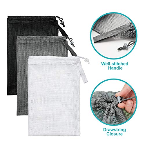 Dalykate Mesh Laundry Bags, 24" x 36", Heavy Duty with Reinforced Handles, Foldable & Portable, Drawstring Closure, 3-Pack Mixed Colors - color: Grey, White, Black