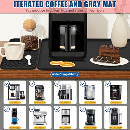 Coffee Mat, 19" x 12" Silicone Coffee Bar Mat, Non-Slip Espresso Machine Mat with 0.44" Raised Edges, Waterproof Heat Resistant Countertop Protector, Dishwasher Safe