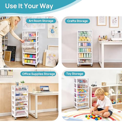 Vtopmart 6-Tier Rolling Cart with Deep Drawers, Clear Plastic Storage Organizer for Art & Craft Supplies, Toy, Office, Classroom, Bedroom, Bathroom - style: 6 Tier 6 Drawers