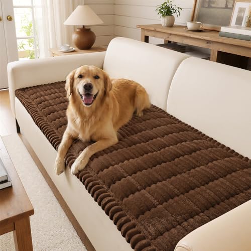 decorUhome Non-Slip Fuzzy Couch Cover for Dogs, Soft Thick Washable Pet-Friendly Protector, Sofa Slipcover for 3 Cushion Couch Sofa, Brown, 27.6" x 82.7" - color: Brown, size: 27.6"x82.7"