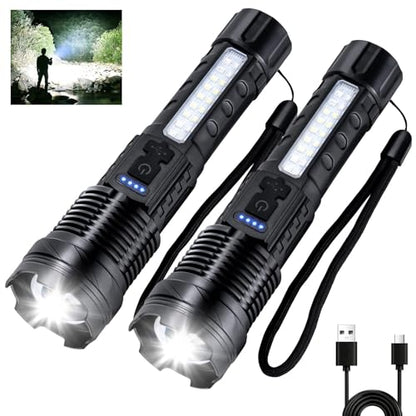 Rechargeable Flashlight 980,000L High Lumens 2 Pack, Led Tactical Flash Light, Super Bright Flashlights with 7 Modes, USB C Charging, Cob Side Light, IPX6 Waterproof for Camping Emergency - size: 2pc-L2