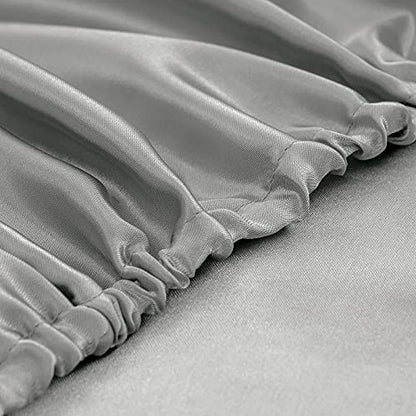 Homiest 3pcs Satin Sheets Set Luxury Silky Satin Bedding Set with Deep Pocket, 1 Fitted Sheet + 1 Flat Sheet + 1 Pillowcase (Twin XL Size, Light Grey) - color: Light Gray, size: Deep pocket - Twin XL size