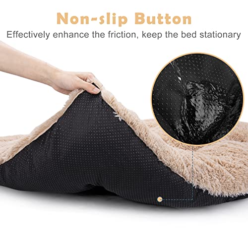 JOEJOY Large Dog Bed Crate Pad, Deluxe Plush Washable Dog Beds Fulffy Soft Kennel Pad Anti-Slip Pet Sleeping Mat for Extra Large Medium Small Dogs, 47" x 29", Beige - color: Beige, size: XXL(47"x29"x4")
