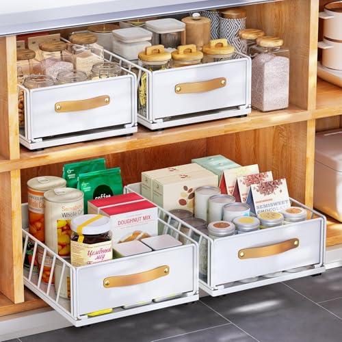 4Pack Pull out Cabinet Organizer,Heavy Duty Slide out Pantry Shelves Drawer Storage with Adhesive Nano Film,Sliding Mesh Basket with Handle for Kitchen, Bathroom, Home, 11.8W" X 15.7"D X 6.2"H,White - color: White, size: 11.8"Wide-15.7"Deep (4Pack)