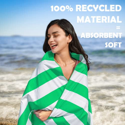 Your Choice Microfiber Beach Towel, Sand-Free Quick Dry Travel Towel, Oversized Compact Lightweight Recycled Towel for Pool Camping(67"x35"/60"x30") - color: L-live Green Stripes, size: Extra Large(67x35")
