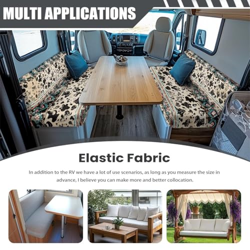 Aztec Cow Print RV Seat Covers Dinette Booth Cushions Retro Camper Cushion Covers 2 Cushion Couch Cover for RV Sofa Stretchy RV Bench Seat Covers for Travel Trailer Couch - color: Aztec Cow Print
