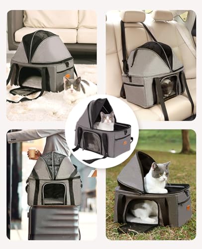 BurgeonNest Top-Expandable Large Cat Carrier, Soft-Sided Cat Bag for Medium & Large Cats Up to 25 lbs, Upgraded Small Dog Car Seat, Pet Travel Bag with Semi-Open Canopy - size: Large