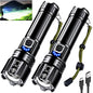 AKNEAR Rechargeable LED Flashlight 99000 High Lumens, Super Bright Flashlights with Zoomable & USB C Rechargeable & 5 Light Mode & IPX7 Waterproof, Powerful Flash Light for Home, Hiking, Camping - size: 2 Pack, style: Standard Display