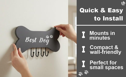 DEVLA Farmhouse Key Holder for Wall - Decorative Dog Leash Hanger and Coat Rack Wall Mount with 4 Unique Hooks - Dog Accessories Organizer for Rustic Home Decor (White)