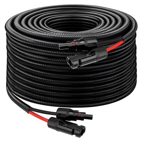 XRDS -RF Solar Panel Cable 50FT, 10AWG Solar Extension Cable with Male & Female Solar Connectors, Flame-Retardant Protective Sleeving Solar Cable, Weatherproof PV Wire for Solar Panel Connection - size: 10AWG 50FT