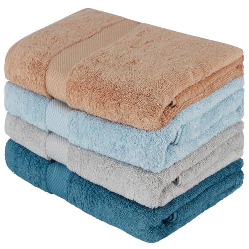 BolBom Towels 4 Pack Medium Bath Towel Set, 27“X54” Inches, 500 GSM 100% Ring Spun Cotton, Lightweight and Highly Absorbent Quick Drying Premium Towels for Hotel,Spa,Bath and Bathroom - color: Sapphire, Silver, Sky Blue, Toast