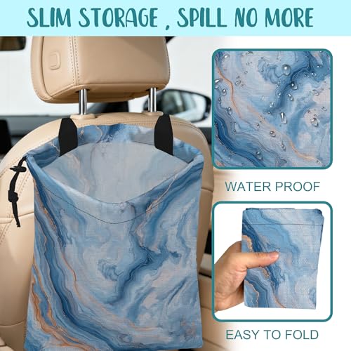 Car Garbage Bag Abstract Blue and Gold Marble Drawstring Car Trash Bag Hanging for Back Seat with Adjustable Buckle Canvas Vehicle Trash Can Easy-to-Install - color: Abstract Blue and Gold Marble