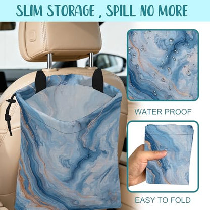 Car Garbage Bag Abstract Blue and Gold Marble Drawstring Car Trash Bag Hanging for Back Seat with Adjustable Buckle Canvas Vehicle Trash Can Easy-to-Install - color: Abstract Blue and Gold Marble
