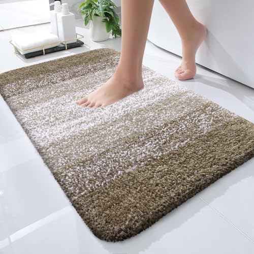 OLANLY Small Bathroom Rugs Mat 24x16, Extra Soft Absorbent Microfiber Bath Rugs, Rubber Backing, Quick Dry, Machine Washable Bath Mat for Bathroom Floor, Tub and Shower, Home Decor Accessories, Coffee - color: Coffee, size: 24" X 16"