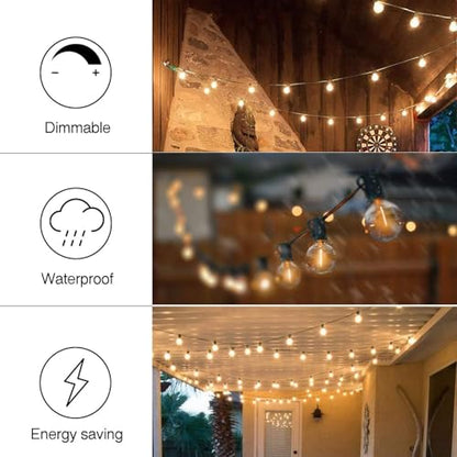 Banord 50FT G40 Globe String Lights with 26 Dimmable Plastic Bulbs, 2700K Waterproof Outdoor LED Lights for Patio, Porch, Cafe, Backyard, E12 Screw Base - size: 50FT