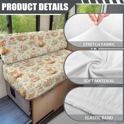 Fox Rabbit Mushroom Floral Print RV Dinette Cushion Covers Camper Sofa Cushion Cover Stretchable RV Dinette Seat Covers 2Pcs with Backrest & Bench Cover 2Sets - color: Fox Rabbit Mushroom Floral