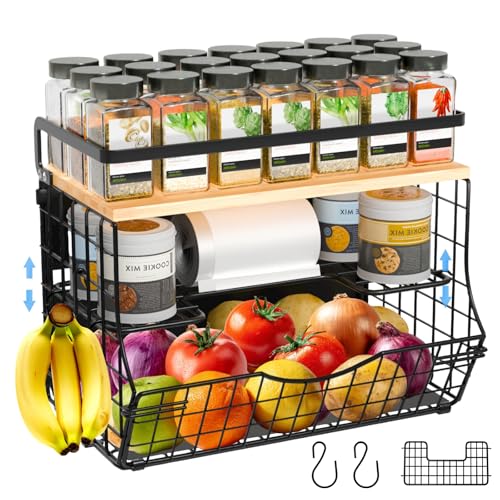 3-Tier Magnetic Shelf for Fridge with Divider & Bamboo Top, Fruit Basket Potato and Onion Storage Bins, Kitchen Large Container Magnetic Spice Rack for Refrigerator, Kitchen Counter, Fridge Organizer - size: 1 Pack