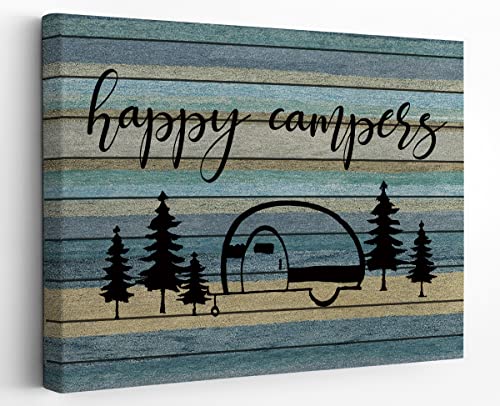BXFAHZJ Vintage Happy Campers Wood Grain Wall Art Canvas Farmhouse Camper Theme 14x11 Inch Prints Decor For Home Bedroom Living Room RV, Gift For Camping Lover Camper Adventure Lovers - color: Vintage Happy Campers