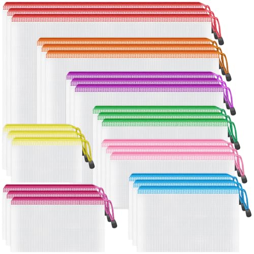 Smarpau 24pcs Mesh Zipper Pouch, 8 Sizes 8 Colors Plastic Zipper Bags for Organizing, Multipurpose Waterproof Document Pouches for Office, Travel, Home Board Game Storage - color: Assorted Colors, size: Assorted Sizes-24pcs