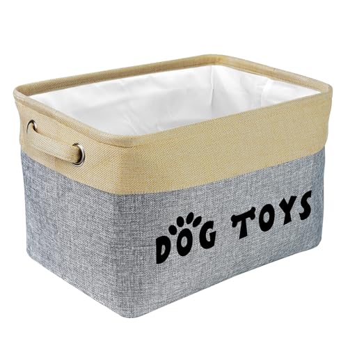 PET ARTIST Dog Toy Basket, Collapsible Dog Toy Bin Box with Comfortable Handles, Large Pet Toy Storage Basket Organizer for Accessories, Toys,Coat & Clothing,Blanket Leash (Gray, M:15"x11"x9") - color: Gray, size: M:15"x11"x9"