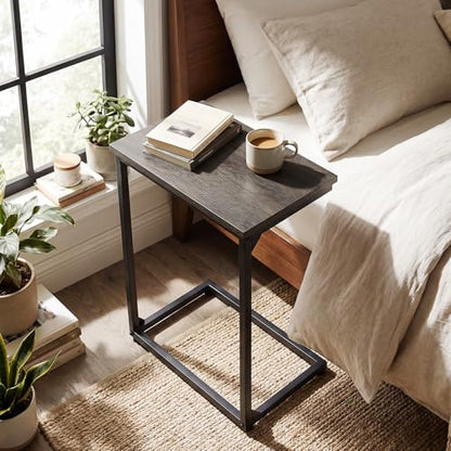 AMHANCIBLE C Shaped End Tables Set of 2, Couch Side Tables that Slide Under Sofa, Slim TV Trays for Living Room and Bedroom, Narrow Space Saving Laptop Workstation, Dark Grey HET02BDG - color: Dark Grey