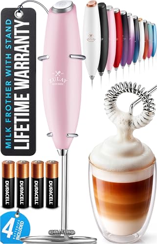 Zulay Kitchen Powerful Milk Frother Wand With Duracell Batteries - Ultra Fast Handheld Drink Mixer - Electric Whisk Foam Maker for Coffee, Lattes, Cappuccino & Matcha - Z1 Motor - Cotton Candy - color: Burgundy Blush, size: Z1 Motor + Batteries