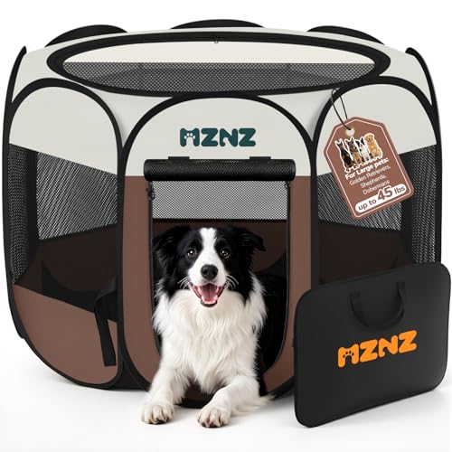Dog Playpen, Portable Puppy Pet Crate Indoors for Small/Medium/Large Dogs Cats Rabbits, Foldable Dog Cage Enclosure for Outdoor, Pop Up Dogs Tent Kennel with Carrying Case, Brown - color: Brown, size: Large (45"L x 45"W x 23"H)