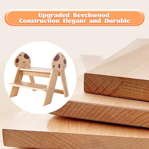 Beech Wooden Toddler Step Stool, 2-Step Foldable Stool for Kids with Non-Slip Surface, Baby Bathroom Stool for Potty Training, Bathroom Sink, Kitchen Counter with Cute Mushroom Design - style: Mushroom