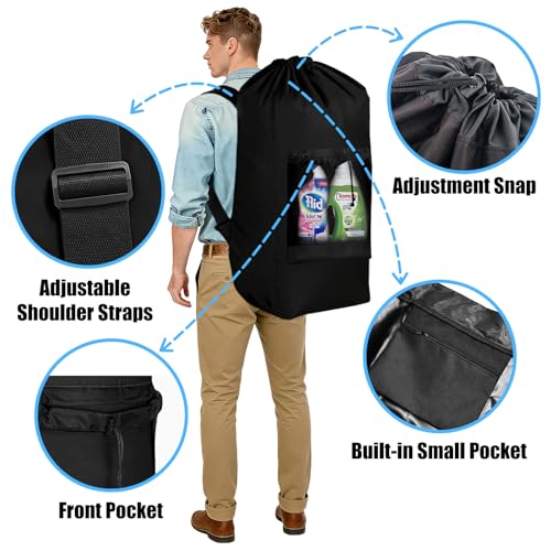 Laundry Backpack,120L Large Backpack Laundry Bag with Adjustable Shoulder Straps and Mesh Pocket, Durable Nylon Travel Laundry Bags Drawstring for College Dorm Essentials Laundromat Apartment Camping