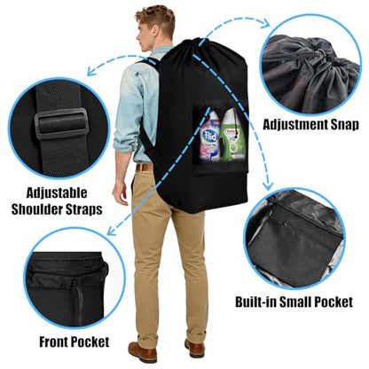 Laundry Backpack,120L Large Backpack Laundry Bag with Adjustable Shoulder Straps and Mesh Pocket, Durable Nylon Travel Laundry Bags Drawstring for College Dorm Essentials Laundromat Apartment Camping