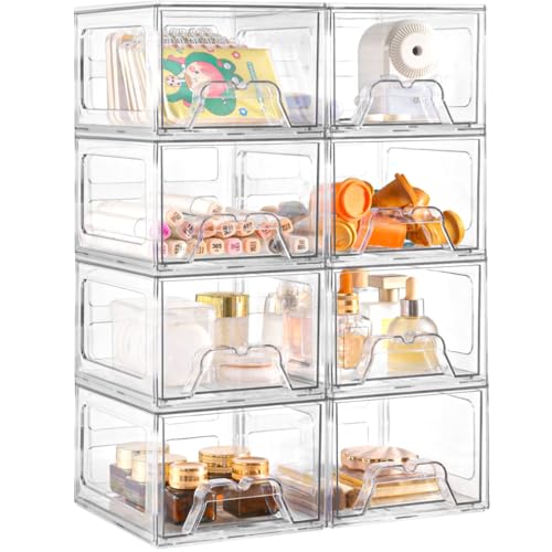 8Pack Acrylic Storage Drawers, Clear Stackable Storage Drawers, Acrylic Storage Bins with Drawers for Fridge Organizers, PlasticDrawers Stackable for Makeup Organizers Cosmetic Display - color: Clear 8, size: Standard