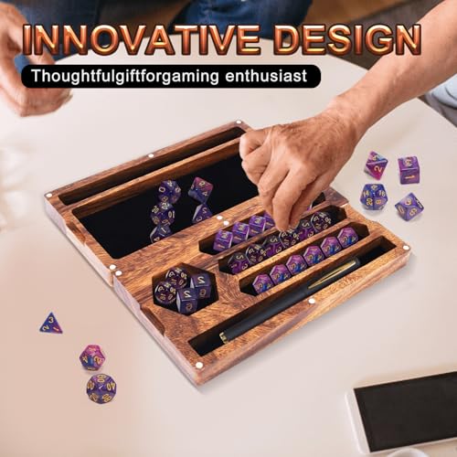Dice Tray with Stand, Dice Tray with Holder, Dice Rolling Tray, Dices Tray for Rolling with Magnetic Lock Secures Lid Portable Trays for Tabletop Dice Holder Case for Tabletop