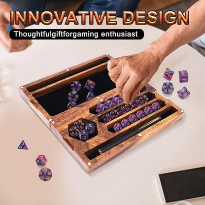 Dice Tray with Stand, Dice Tray with Holder, Dice Rolling Tray, Dices Tray for Rolling with Magnetic Lock Secures Lid Portable Trays for Tabletop Dice Holder Case for Tabletop
