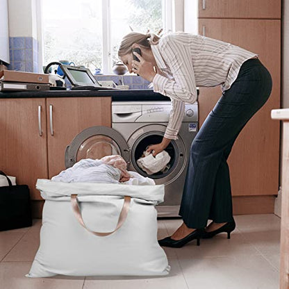 Cotton Canvas Laundry Bag with Handles & Drawstring Straps, Heavy Duty Extra Large Laundry Bags for Laundromat and Household, Washable Travel Dirty Clothes Bag Hamper Liner, 25.5 x 34 Inch, - color: Light Grey